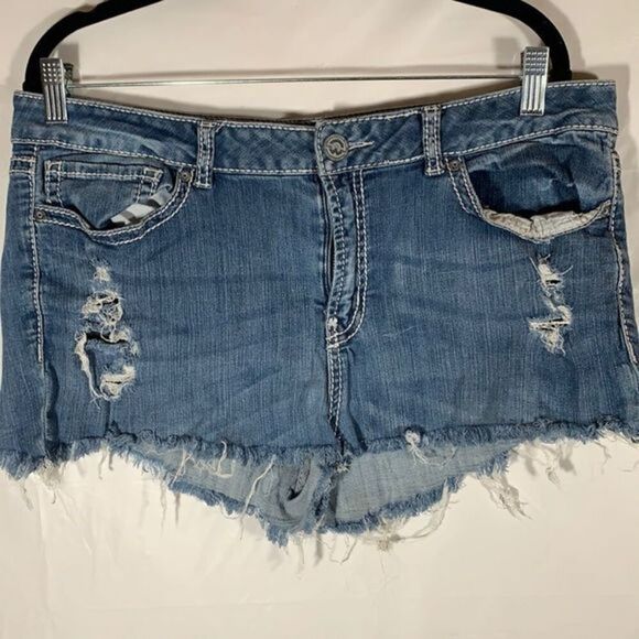 Warehouse One Distressed Blue Jean Shorts - Picture 1 of 5